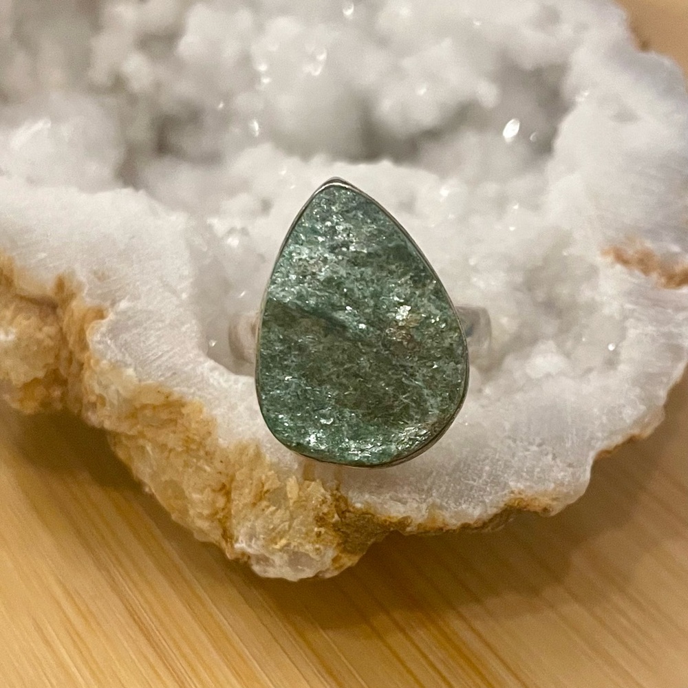 Green Moldavite Solid Sterling Silver Ring 925 Si… - image 3